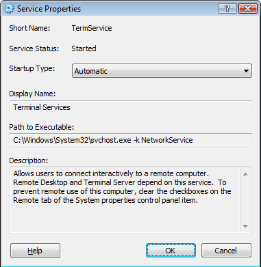 Service Properties Dialog